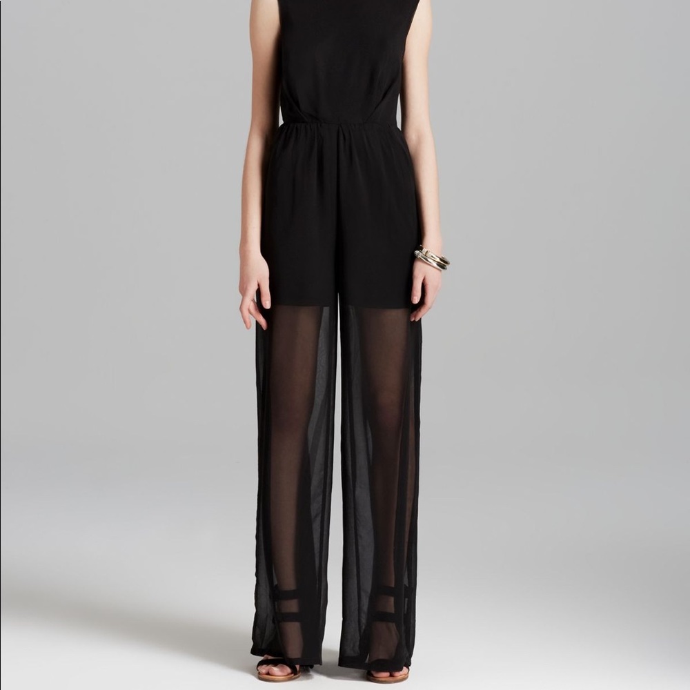 Jumpsuit, Black Sheer Leg Pantsuit with Straps